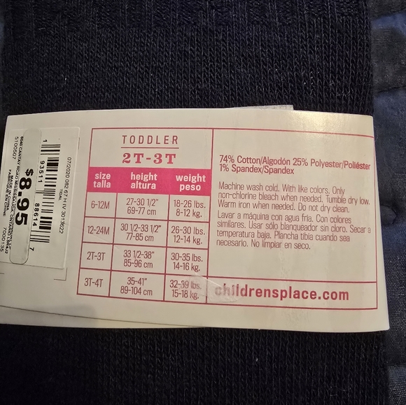 Children's Place Toddler Girls Navy Tights Sz 2T/3T🌞NWT - Picture 3 of 3